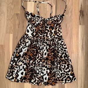 Topshop Leopard Print Crisscross Spaghetti Strap Mini Dress Women’s 4